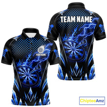 Load image into Gallery viewer, Personalized Blue Flame Lightning Icy Darts Shirt For Men, Darts Team Jersey Polo &amp; Quarter Zip TDM6578