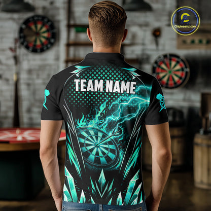 Customized Turquoise Flame Lightning Icy Darts Shirt For Men, Darts Team Jersey Polo & Quarter Zip TDM6579
