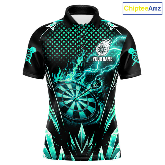 Customized Turquoise Flame Lightning Icy Darts Shirt For Men, Darts Team Jersey Polo & Quarter Zip TDM6579