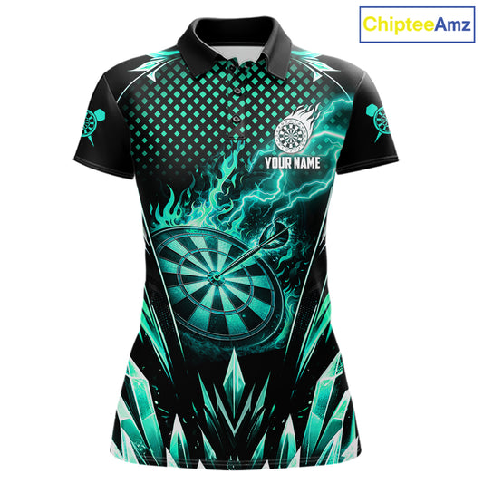 Customized Turquoise Flame Lightning Icy Darts Shirt For Women, Darts Team Jersey Polo & Quarter Zip TDM6579