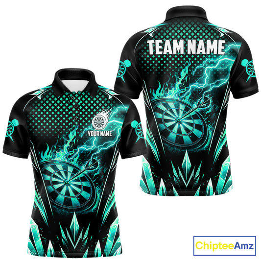 Customized Turquoise Flame Lightning Icy Darts Shirt For Men, Darts Team Jersey Polo & Quarter Zip TDM6579