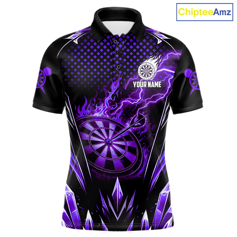 Personalized Purple Flame Lightning Icy Darts Shirt For Men, Darts Team Jersey Polo & Quarter Zip TDM6580