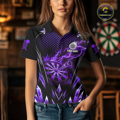 Personalized Purple Flame Lightning Icy Darts Shirt For Women, Darts Team Jersey Polo & Quarter Zip TDM6580