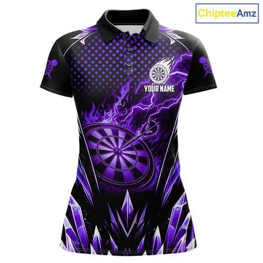 Personalized Purple Flame Lightning Icy Darts Shirt For Women, Darts Team Jersey Polo & Quarter Zip TDM6580