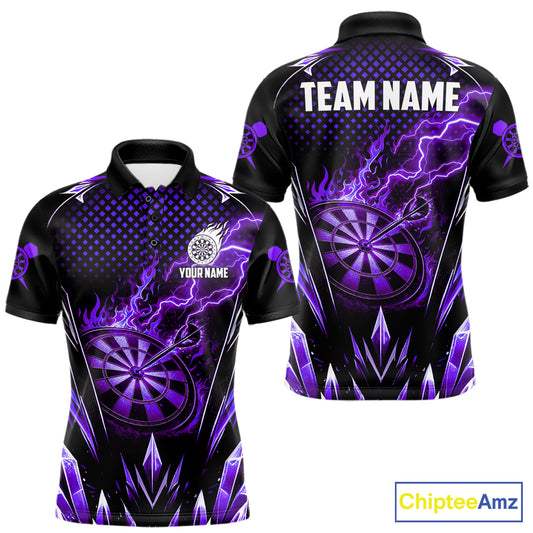 Personalized Purple Flame Lightning Icy Darts Shirt For Men, Darts Team Jersey Polo & Quarter Zip TDM6580
