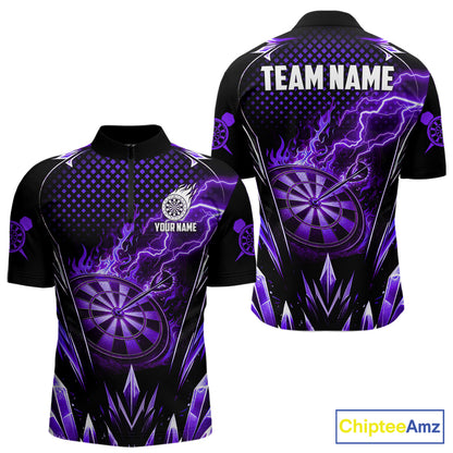 Personalized Purple Flame Lightning Icy Darts Shirt For Men, Darts Team Jersey Polo & Quarter Zip TDM6580