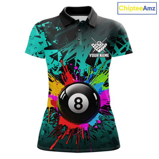 Colorful 8 Ball Pool Billiard Jersey For Women Custom Billiard Team Shirts Polo & 1/4 Zip | Turquoise TDM6581