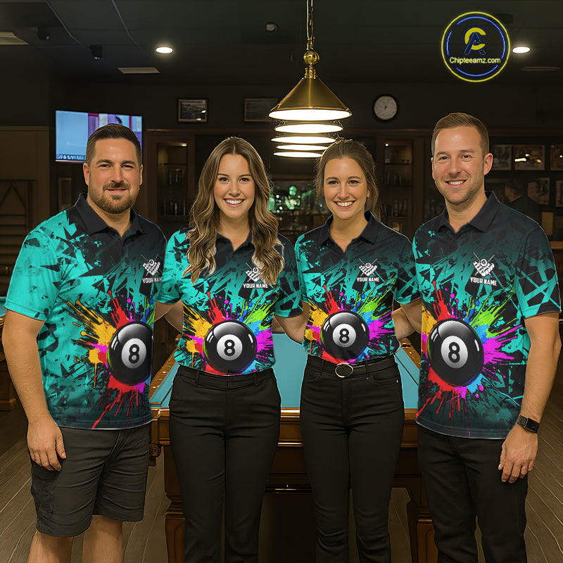 Colorful 8 Ball Pool Billiard Jersey For Men Custom Billiard Team Shirts Polo & 1/4 Zip | Turquoise TDM6581