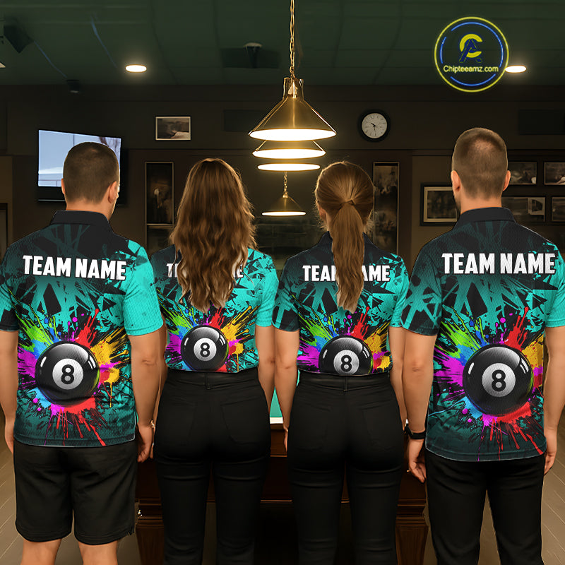 Colorful 8 Ball Pool Billiard Jersey For Men Custom Billiard Team Shirts Polo & 1/4 Zip | Turquoise TDM6581