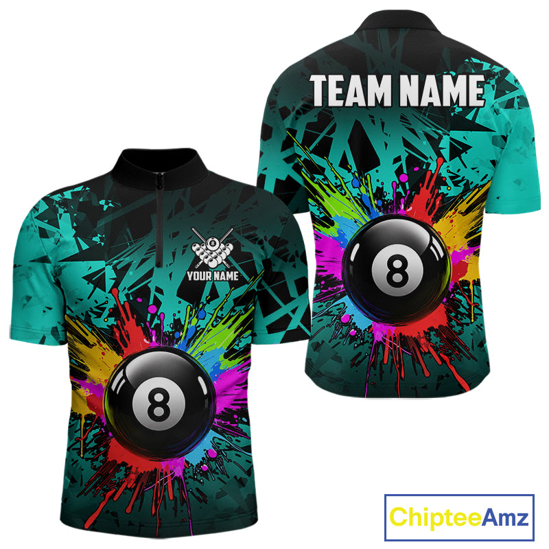 Colorful 8 Ball Pool Billiard Jersey For Men Custom Billiard Team Shirts Polo & 1/4 Zip | Turquoise TDM6581