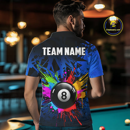 Colorful 8 Ball Pool Billiard Jersey For Men Custom Billiard Team Shirts Polo & Quarter Zip | Blue TDM6582