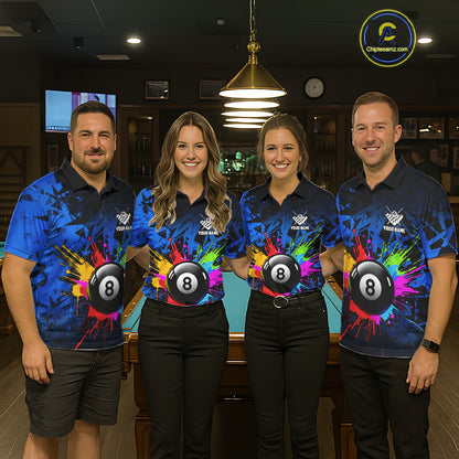 Colorful 8 Ball Pool Billiard Jersey For Men Custom Billiard Team Shirts Polo & Quarter Zip | Blue TDM6582