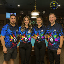 Load image into Gallery viewer, Colorful 8 Ball Pool Billiard Jersey For Women Custom Billiard Team Shirts Polo &amp; Quarter Zip | Blue TDM6582