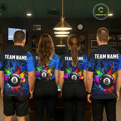Colorful 8 Ball Pool Billiard Jersey For Men Custom Billiard Team Shirts Polo & Quarter Zip | Blue TDM6582