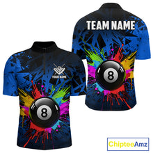 Load image into Gallery viewer, Colorful 8 Ball Pool Billiard Jersey For Men Custom Billiard Team Shirts Polo &amp; Quarter Zip | Blue TDM6582