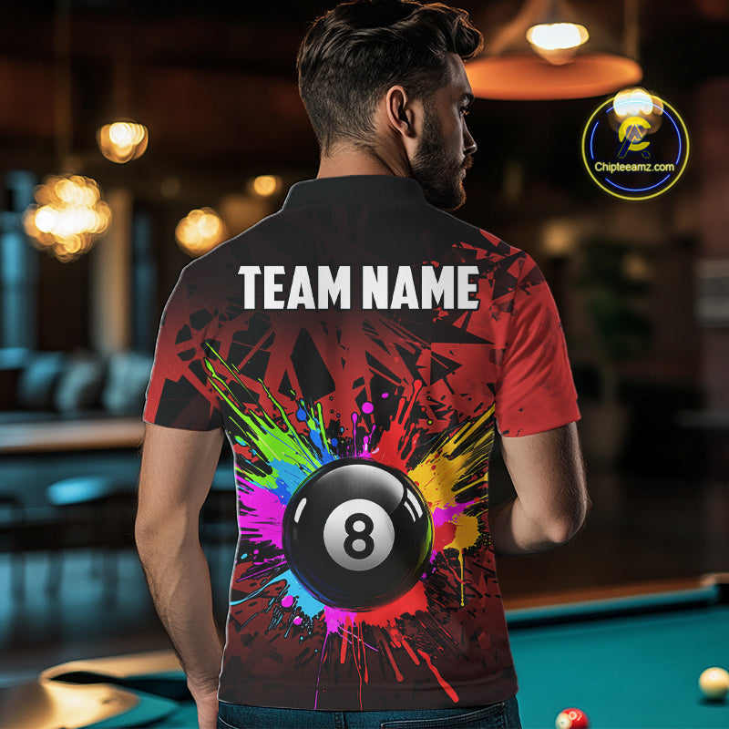 Colorful 8 Ball Pool Billiard Jersey For Men Custom Billiard Team Shirts Polo & Quarter Zip | Red TDM6583