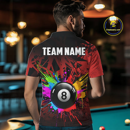 Colorful 8 Ball Pool Billiard Jersey For Men Custom Billiard Team Shirts Polo & Quarter Zip | Red TDM6583
