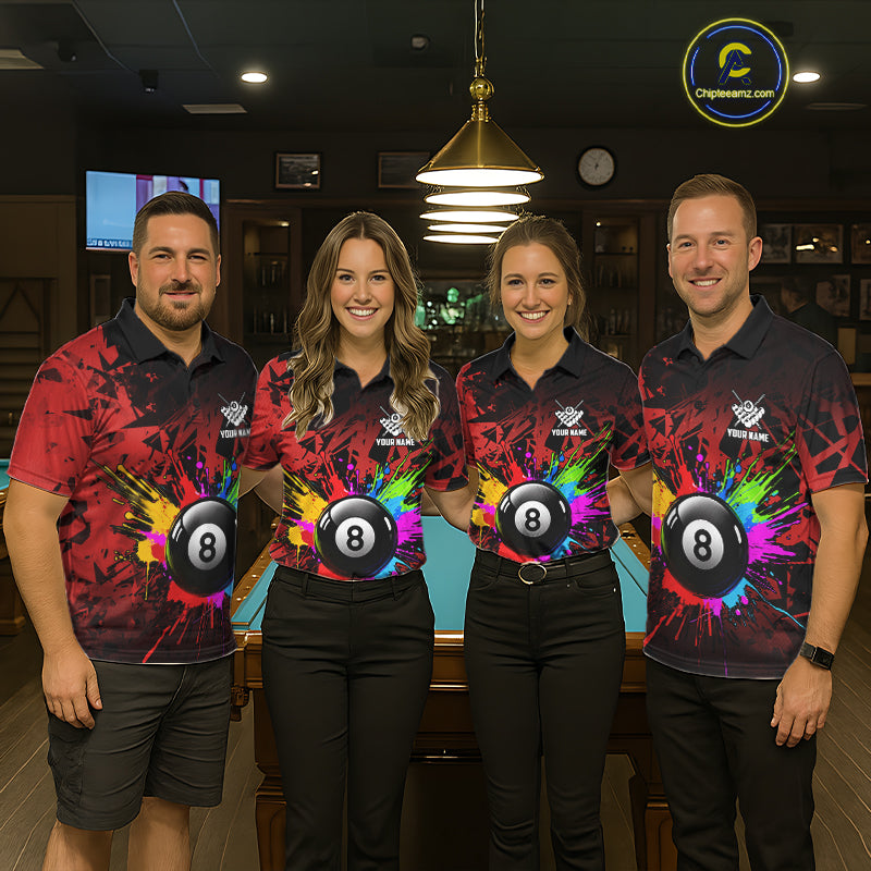 Colorful 8 Ball Pool Billiard Jersey For Men Custom Billiard Team Shirts Polo & Quarter Zip | Red TDM6583