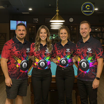 Colorful 8 Ball Pool Billiard Jersey For Men Custom Billiard Team Shirts Polo & Quarter Zip | Red TDM6583
