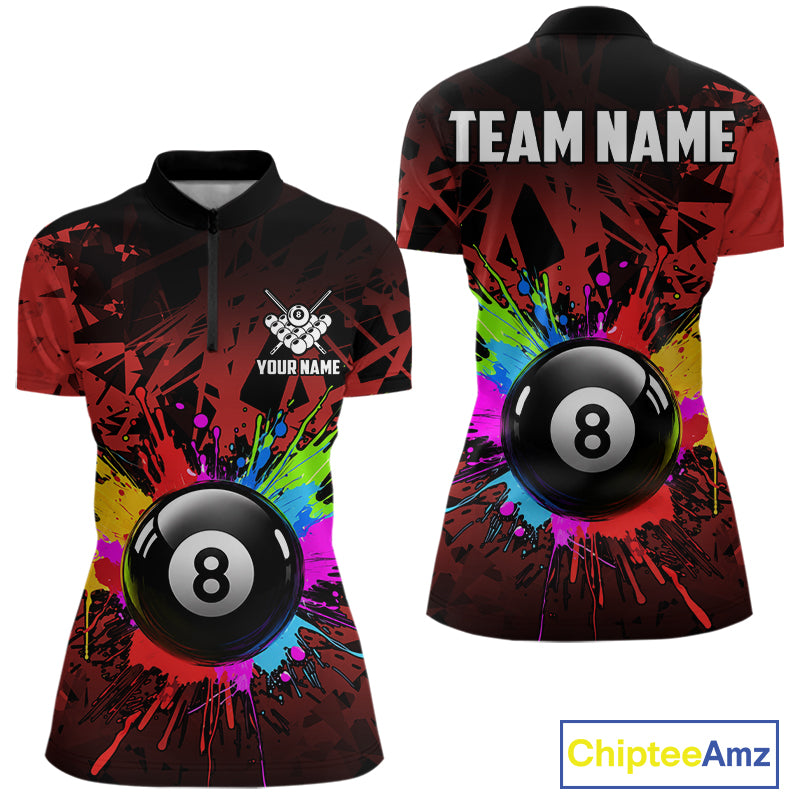 Colorful 8 Ball Pool Billiard Jersey For Women Custom Billiard Team Shirts Polo & Quarter Zip | Red TDM6583