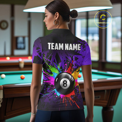 Colorful 8 Ball Pool Billiard Jersey For Women Custom Billiard Team Shirts Polo & Quarter Zip | Purple TDM6584