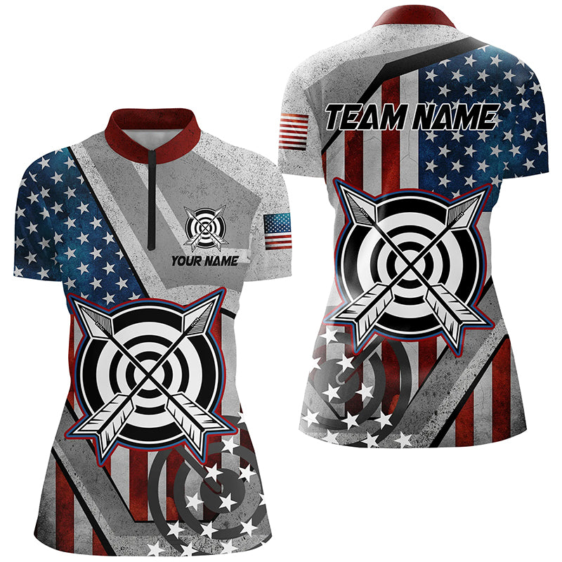 Personalized USA Flag Archery Shirts For Women Custom Patriotic Archery Jerseys For Team Archers TDM2081