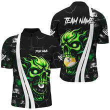 Load image into Gallery viewer, Green Billiard Skull 8 Ball &amp; 9 Ball Custom Pool Shirts For Men, Unique Team Billiard Jersey Design TDM2082