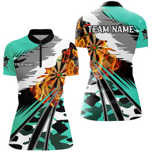 Load image into Gallery viewer, 3D Dartboard Fire Women Darts Polo &amp; Quarter-Zip Shirts Custom Camo Turquoise Darts Team Jerseys TDM2555