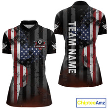 Load image into Gallery viewer, Personalized American Flag 8 Ball Billiard Shirt For Women, Patriotic Pool Team Jersey Polo, 1/4 Zip TDM4844