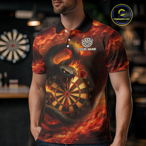 Personalized Fire Flame Orange Snake Darts Shirt For For Men Custom Darts Jersey Polo & 1/4 Zip TDM4848