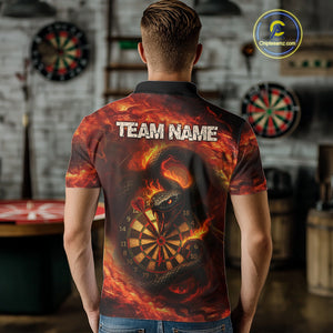 Personalized Fire Flame Orange Snake Darts Shirt For For Men Custom Darts Jersey Polo & 1/4 Zip TDM4848