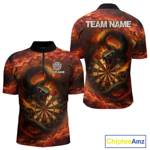 Personalized Fire Flame Orange Snake Darts Shirt For For Men Custom Darts Jersey Polo & 1/4 Zip TDM4848