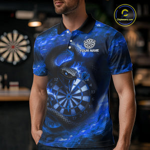 Personalized Fire Flame Blue Snake Darts Shirt For For Men Custom Darts Team Jersey Polo, 1/4 Zip TDM4849