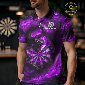 Personalized Fire Flame Snake Purple Darts Shirt For For Men Custom Darts Jersey Polo & 1/4 Zip TDM4850