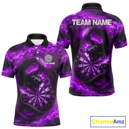 Personalized Fire Flame Snake Purple Darts Shirt For For Men Custom Darts Jersey Polo & 1/4 Zip TDM4850