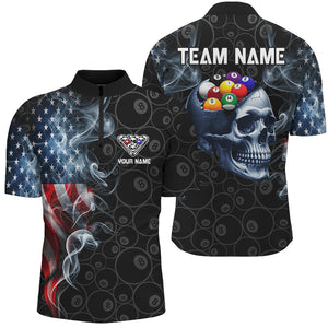 Skull Billiard Balls Custom American Flag Smoke Pool Shirts For Men, Patriotic Billiard Team Jersey TDM2814