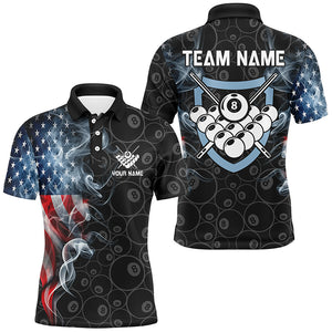 American Flag Smoke Custom Men Billiard Polo & 1/4 Zip Shirts, Patriotic Billiard Pool Team Jerseys TDM2815