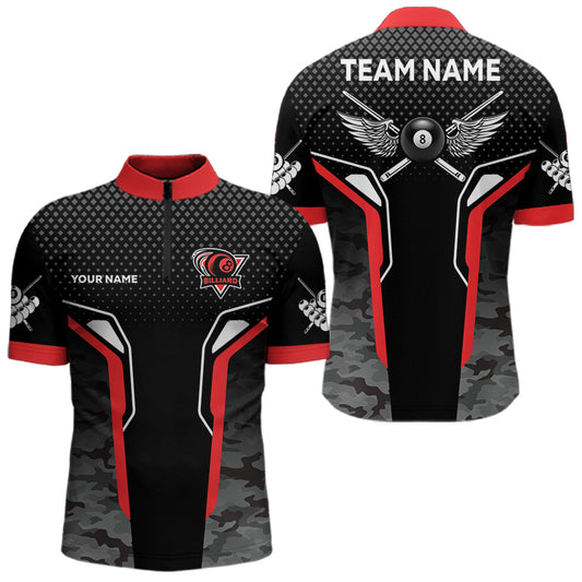 Black And Red 8 Ball Pool Wings Custom Camo Billiard Shirts For Men, 8 Ball Billiard Team Jerseys TDM3483