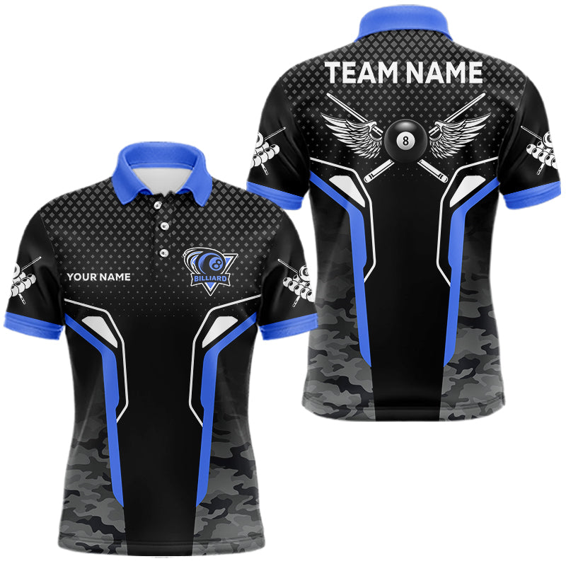 Black And Blue 8 Ball Pool Wings Custom Camo Billiard Shirts For Men, 8 Ball Billiard Team Jerseys TDM3484
