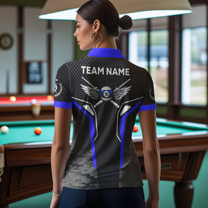 Black And Blue 10 Ball Pool Wings Custom Camo Billiard Shirt For Women, 10 Ball Billiard Team Jerseys TDM3485