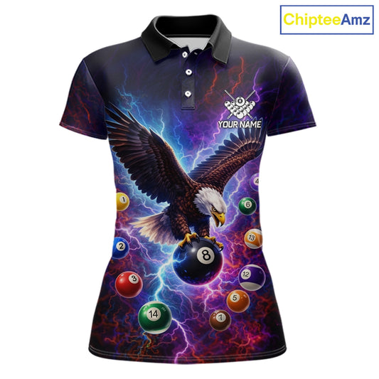 Custom Colorful Lightning Eagle Billiard Shirt For Women, 8 Ball Pool Team Jersey Polo & 1/4 Zip TDM6157