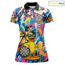 Load image into Gallery viewer, Funny Duck Colorful Graffiti Darts Shirt For Women Custom Darts Team Jersey Polo &amp; 1/4 Zip TDM6396