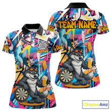 Load image into Gallery viewer, Funny Wolf Colorful Graffiti Darts Shirt For Women Custom Darts Team Jersey Polo &amp; 1/4 Zip TDM6398
