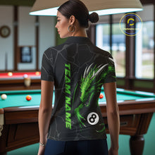 Load image into Gallery viewer, Custom Women&#39;s Dragon Billiard Shirt – Black And Green 8 Ball Pool Team Jersey Polo &amp; Quarter Zip TDM4063