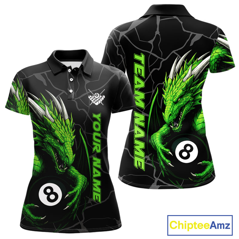 Custom Women's Dragon Billiard Shirt – Black And Green 8 Ball Pool Team Jersey Polo & Quarter Zip TDM4063