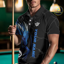 Load image into Gallery viewer, Custom Men&#39;s Dragon Billiard Shirt – Black And Blue 8 Ball Pool Team Jersey Polo &amp; Quarter Zip TDM4064