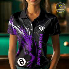 Load image into Gallery viewer, Custom Women&#39;s Dragon Billiard Shirt – Black And Purple 8 Ball Pool Team Jersey Polo &amp; Quarter Zip TDM4065