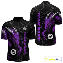 Load image into Gallery viewer, Custom Men&#39;s Dragon Billiard Shirt – Black And Purple 8 Ball Pool Team Jersey Polo &amp; Quarter Zip TDM4065