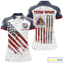 Load image into Gallery viewer, White Grunge American Flag Custom Billiard Shirts For Women, Patriotic Team Player Pool Jerseys TDM2326