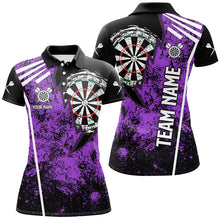 Load image into Gallery viewer, Personalized Grunge Women Darts Polo &amp; Quarter Zip Shirts Custom Retro Darts Team Jerseys | Purple TDM2568